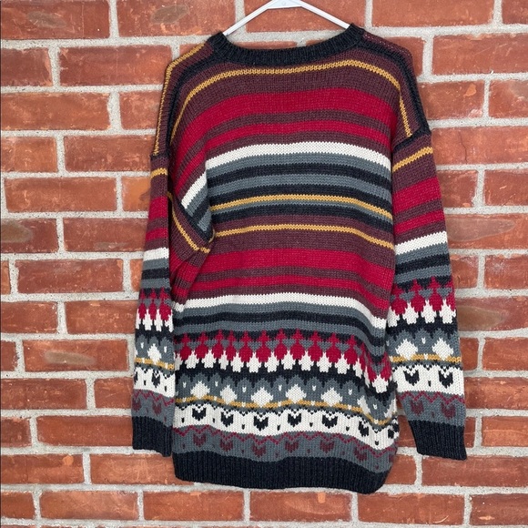 Vintage 90s chunky knit oversized patterned print V-neck sweater - Picture 6 of 6